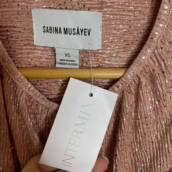 NWT Sabina Musayev Intermix Topaz Keyhole Shimmer Blush Pink Rose Gold Dress XS - Picture 9 of 9